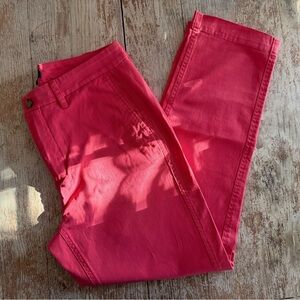 J Crew Factory Girlfriend Chino Pants Sz 4 Coral Pink Flat Front Preppy Cotton